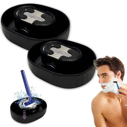 Shaver Cleaner - Eco-Flush Non-Electric Manual Pressure Washer with two cleaning adapters and a model using it