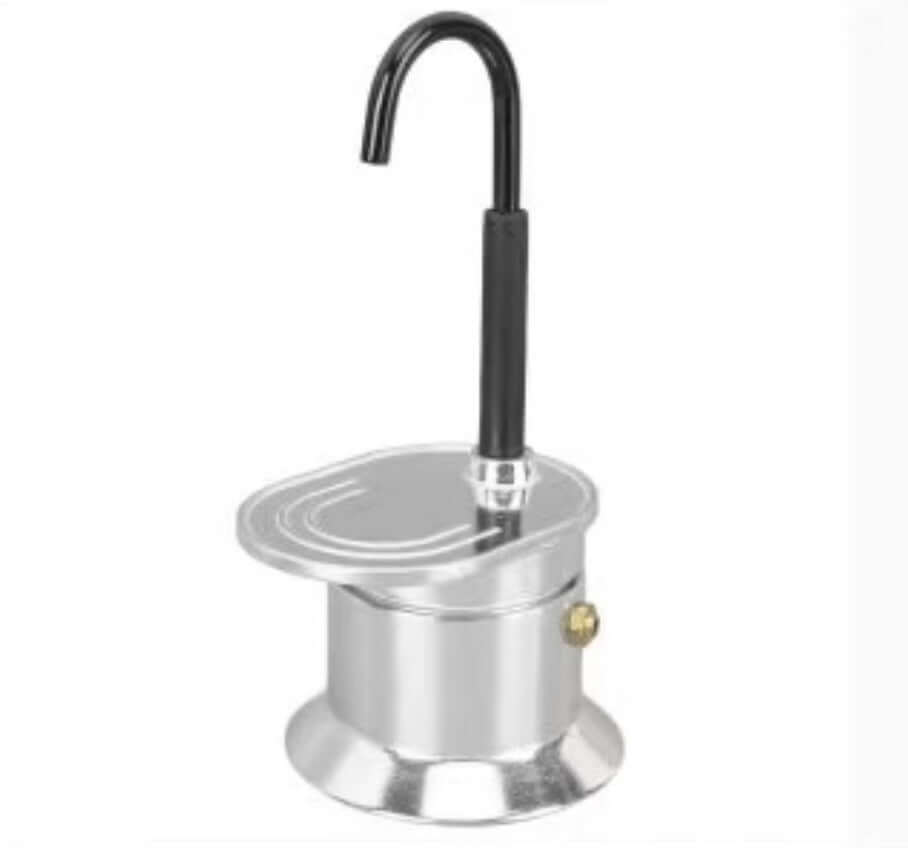 Single-Shot Aluminum Moka Pot with a classic octagonal design and heat-resistant handle on a minimalist kitchen counter.