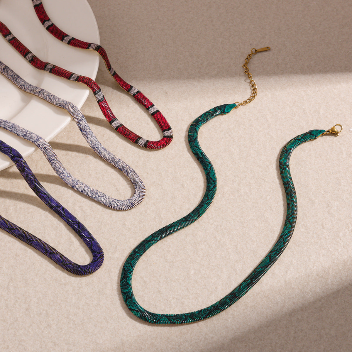 Snake pendant necklace with colorful snake charm on copper chain – photo 9