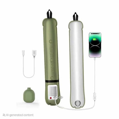 Image of Solar Glo, a solar rechargeable light tube, with a phone charging and portable design.