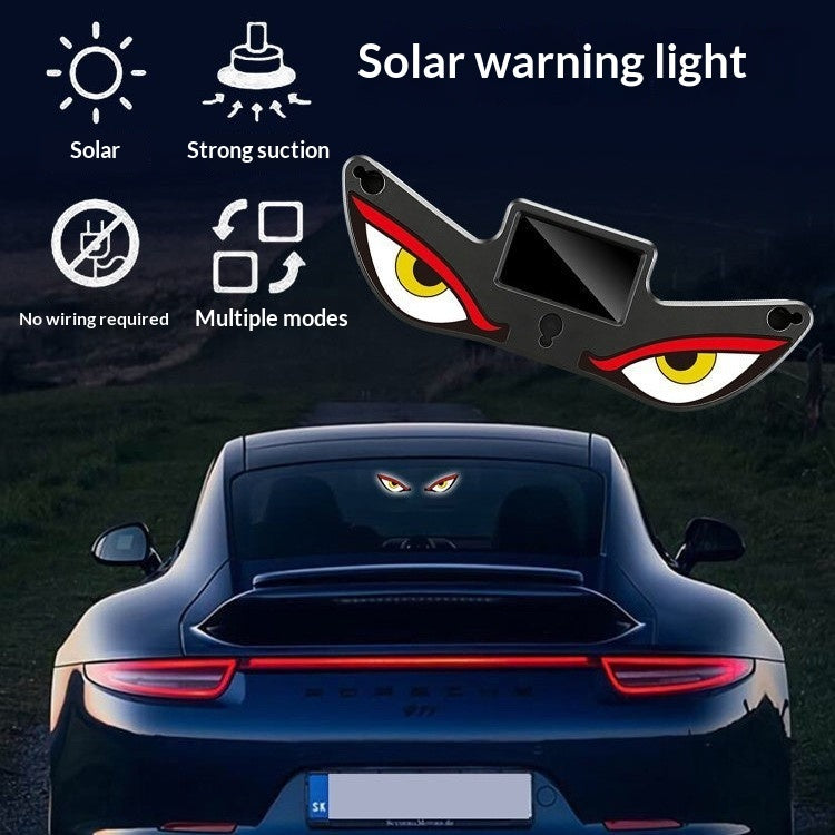 Car Window Evil Eyes Neon Light showcasing solar warning light design on a car, featuring strong suction and multiple modes.
