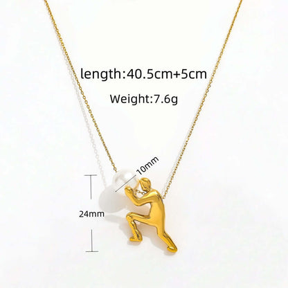 The Ambition Pearl Necklace showcasing a hand-polished figure holding a pearl, length 40.5cm, weight 7.6g.