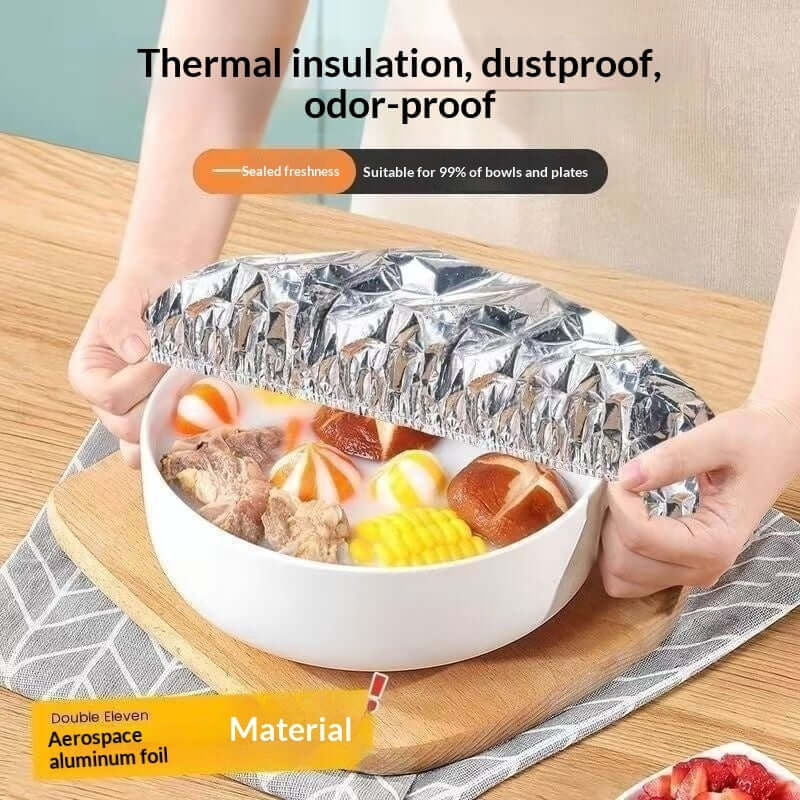Aluminum Foil Food Covers with thermal insulation, dustproof and odor-proof features for food protection.