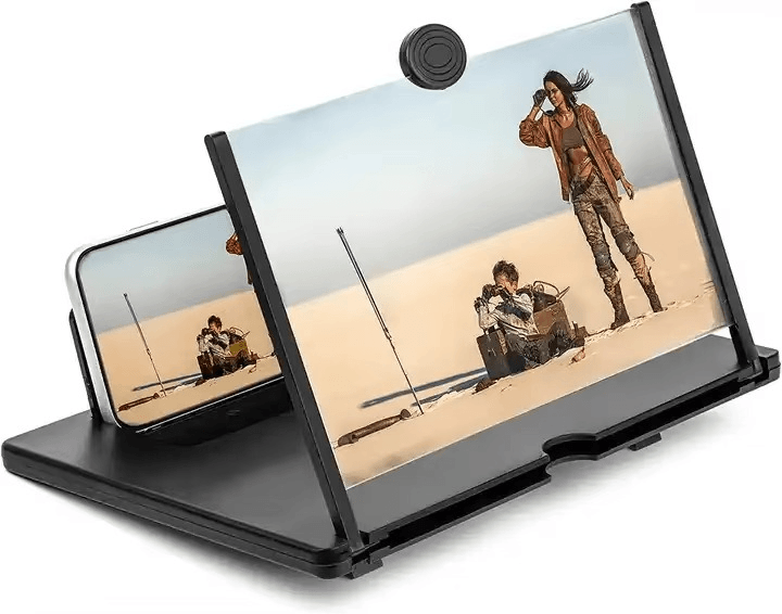 VistaPane HD 12 inch screen magnifier showcasing a smartphone with a clear enlarged image on the 12-inch display.