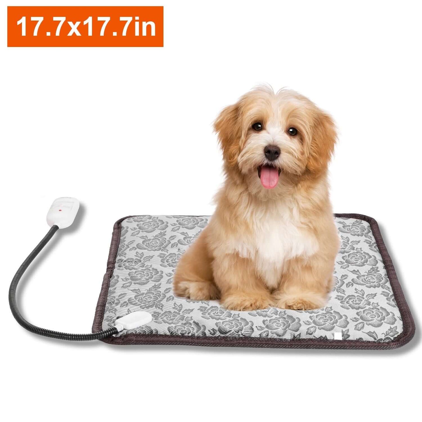 Waterproof Pet Heating Pad with a reinforced steel-wrapped cord and a soft, removable cover for thermal comfort.