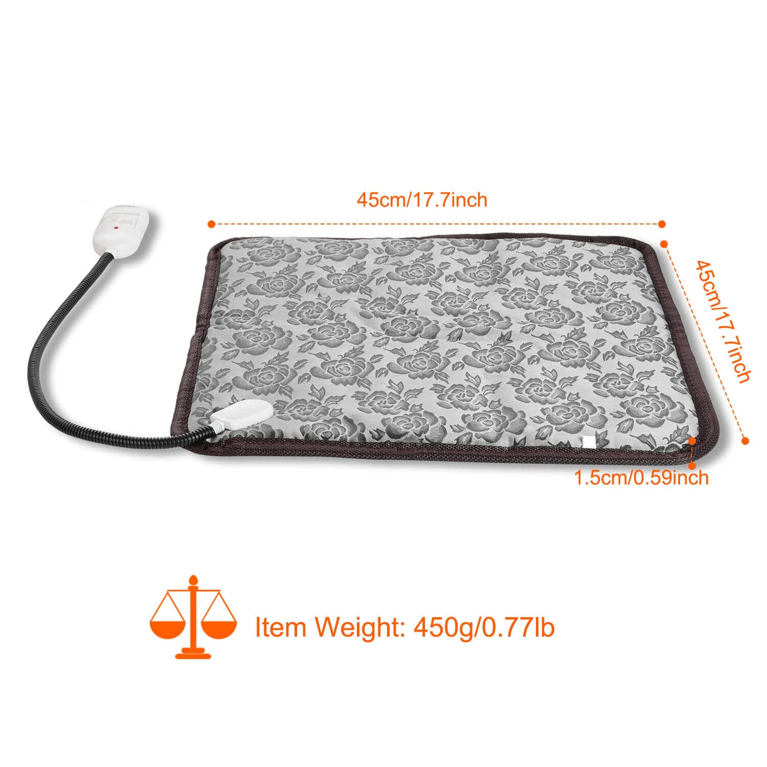 Waterproof Pet Heating Pad with a reinforced steel-wrapped cord and a soft, removable cover for thermal comfort.