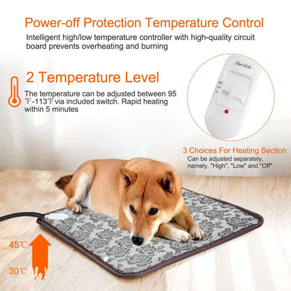Waterproof Pet Heating Pad with a reinforced steel-wrapped cord and a soft, removable cover for thermal comfort.
