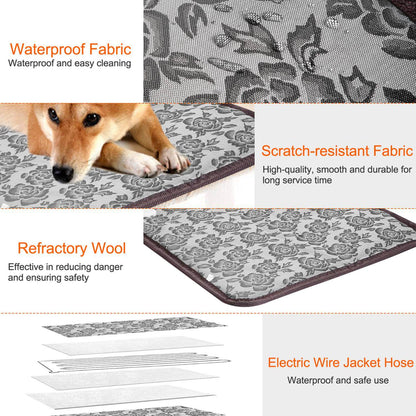 Waterproof Pet Heating Pad with a reinforced steel-wrapped cord and a soft, removable cover for thermal comfort.